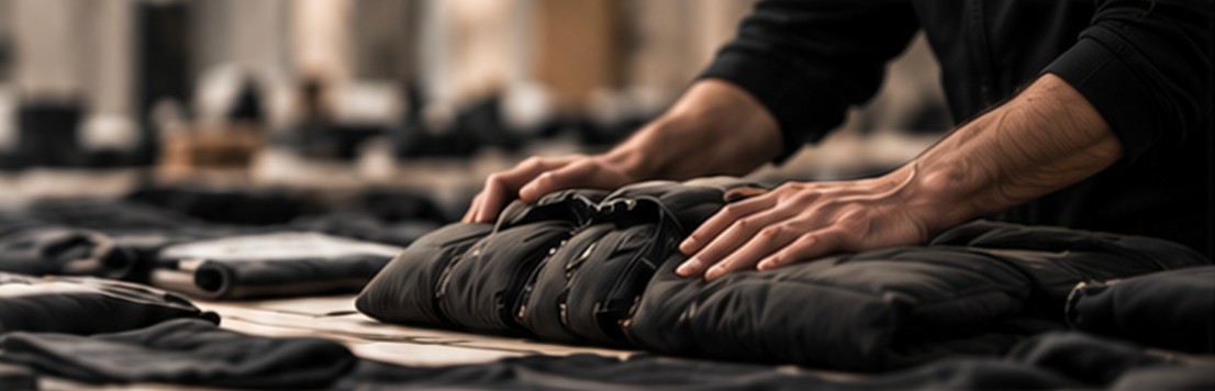 Veredelung einer wattierten Jacke von Hand