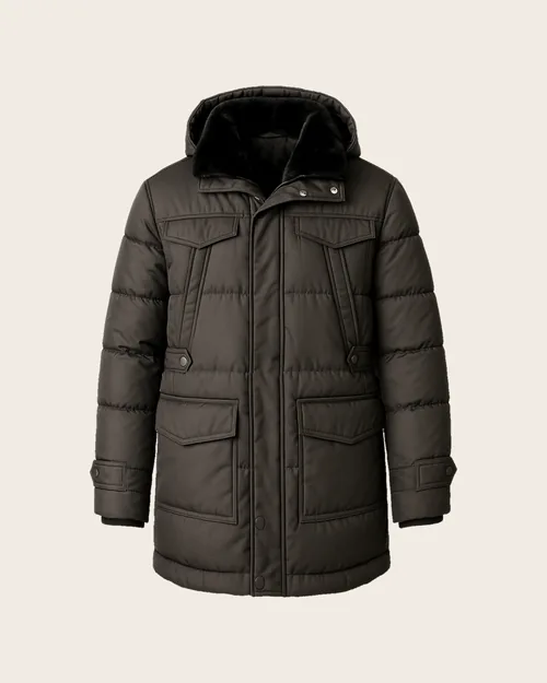 Victor — Lange Steppjacke, Kunstpelzkragen, Outerwear für Herren von Legenda Fashion