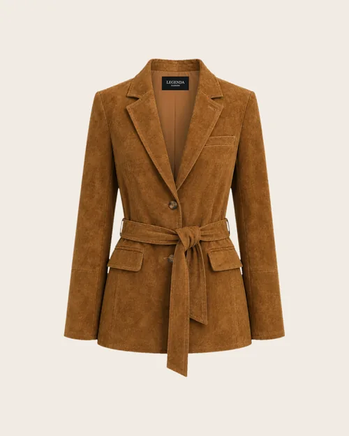 Clara — Blazer aus Schweinsvelours mit Gürtel, Outerwear für Damen von Legenda Fashion