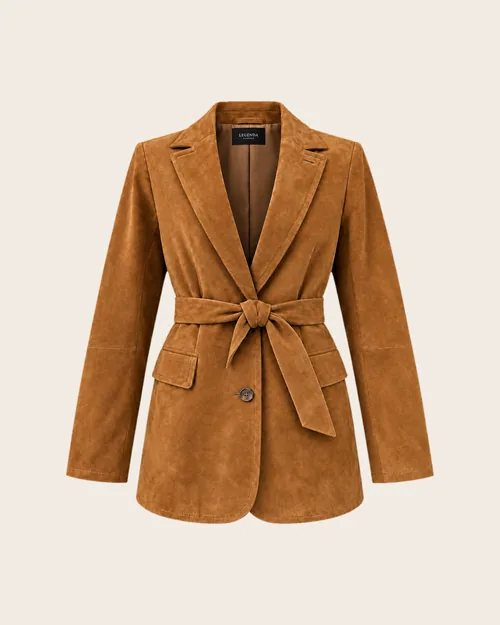 Laura — Blazer aus Schweinsvelours mit Bindegürtel, Outerwear für Damen von Legenda Fashion