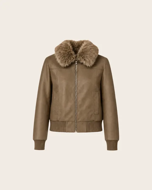 Paula — Bomberjacke aus Kunstleder, Kunstpelzkragen, Outerwear für Damen von Legenda Fashion